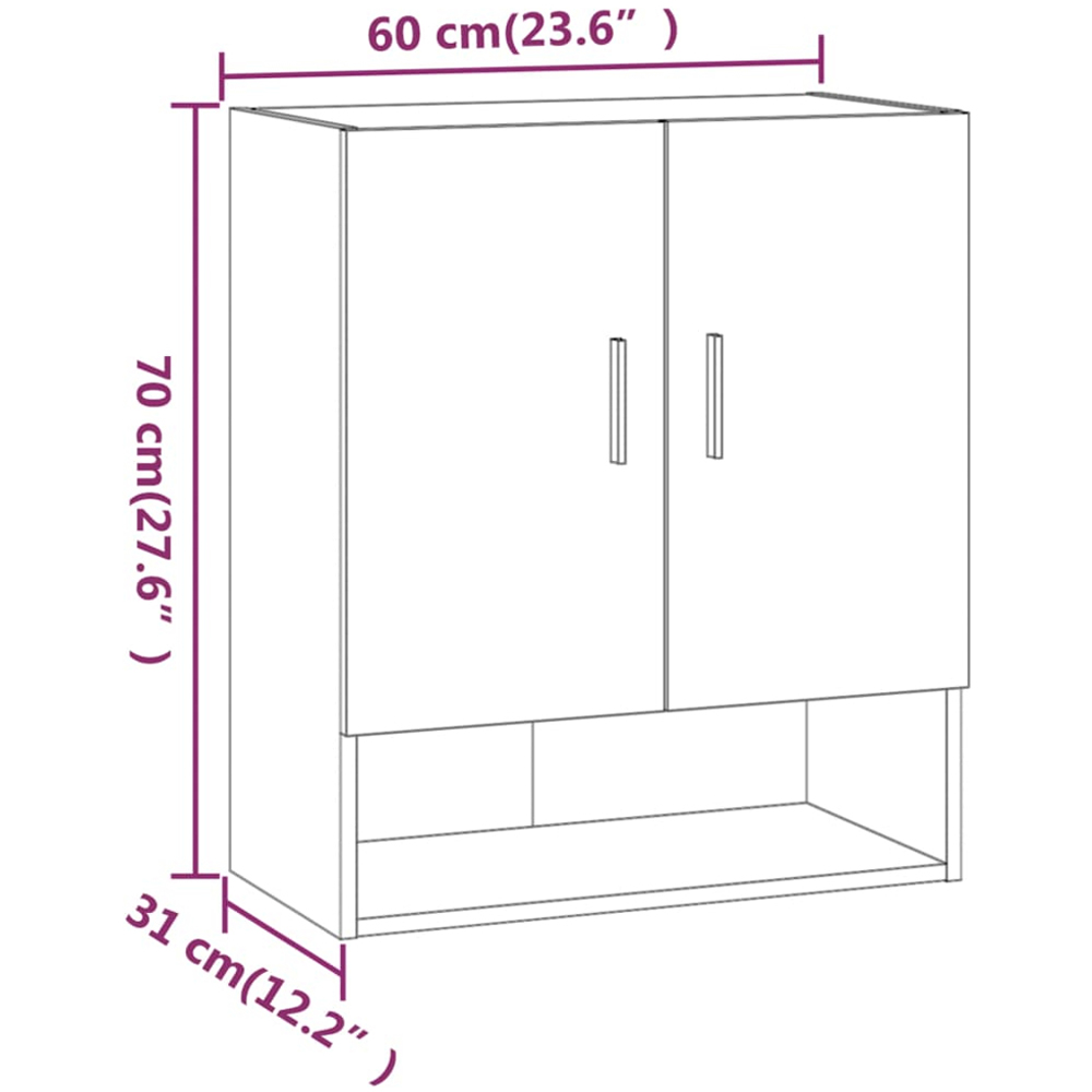 vidaXL 2 Door Single Shelf Smoked Oak Wall Cabinet Image 8