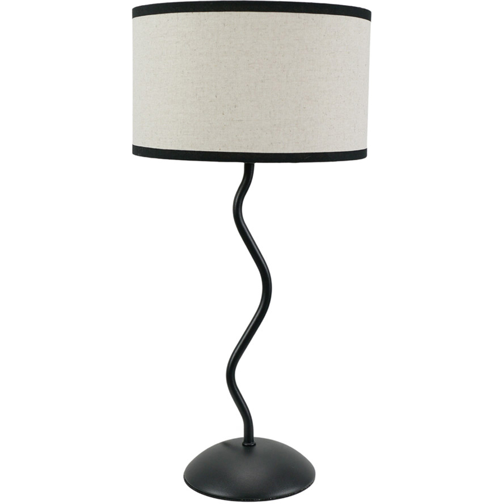 ValueLights Wiggle Linen Black Edge Drum Shade Black Metal Stem LED Table Lamp Image 1