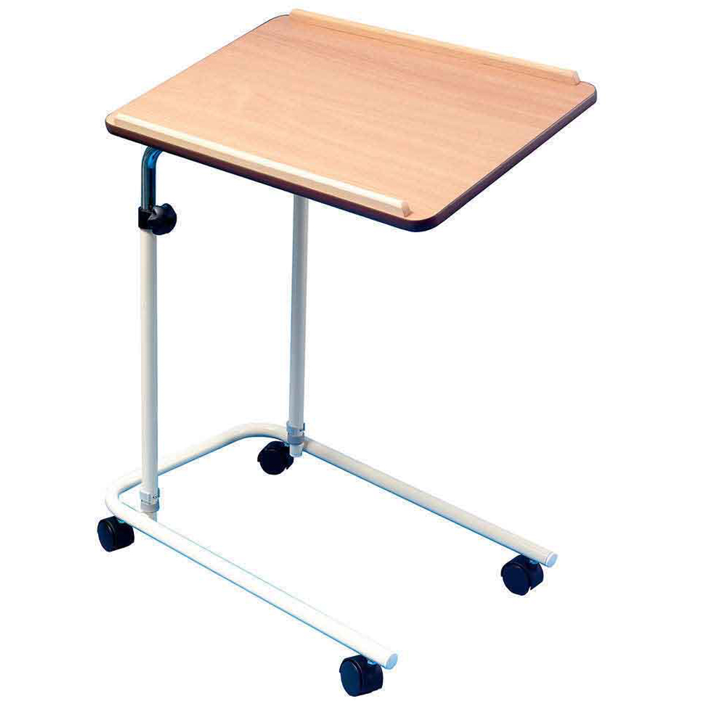 NRS Healthcare Teak Adjustable Over Bed Table with Wheels Image 2