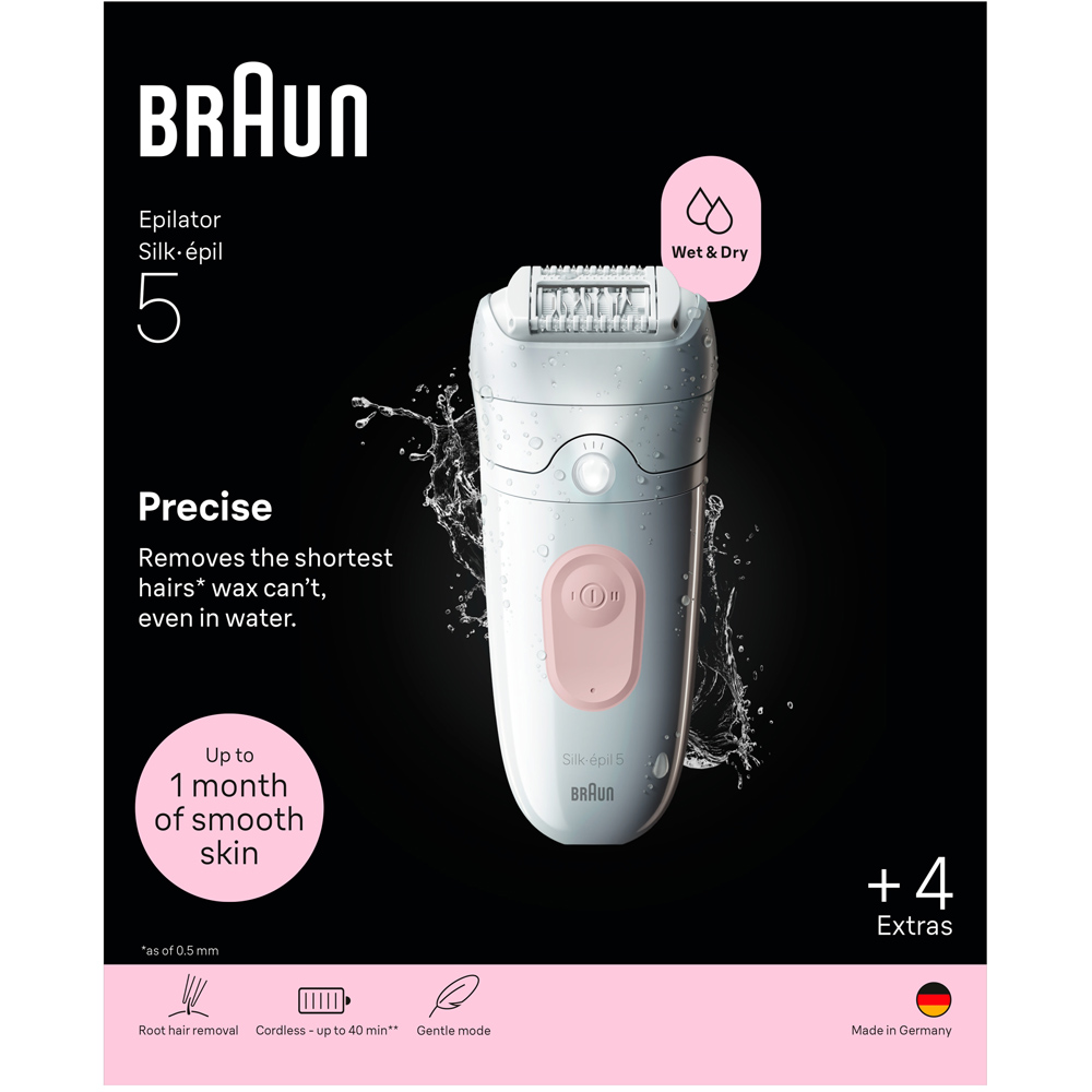 Braun Silk·épil 5 Flamingo Pink Cordless Wet and Dry Hair Removal Epilator Image 4