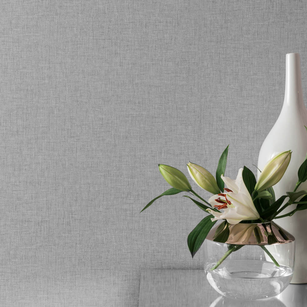 Arthouse Artistick Linen Textured Medium Grey Wallpaper Image 3