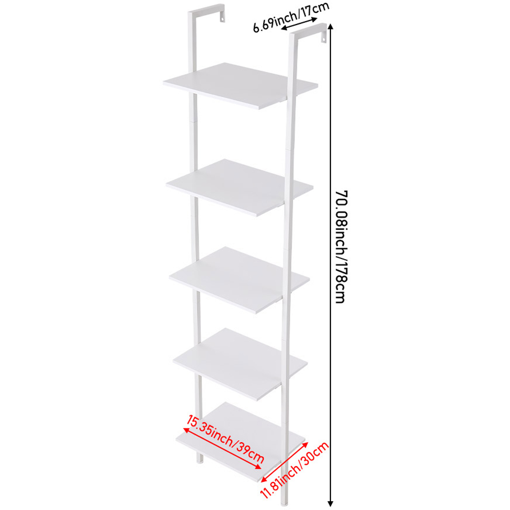 Living and Home 5-Tier White Bathroom Ladder Shelf with Metal Frame Image 8