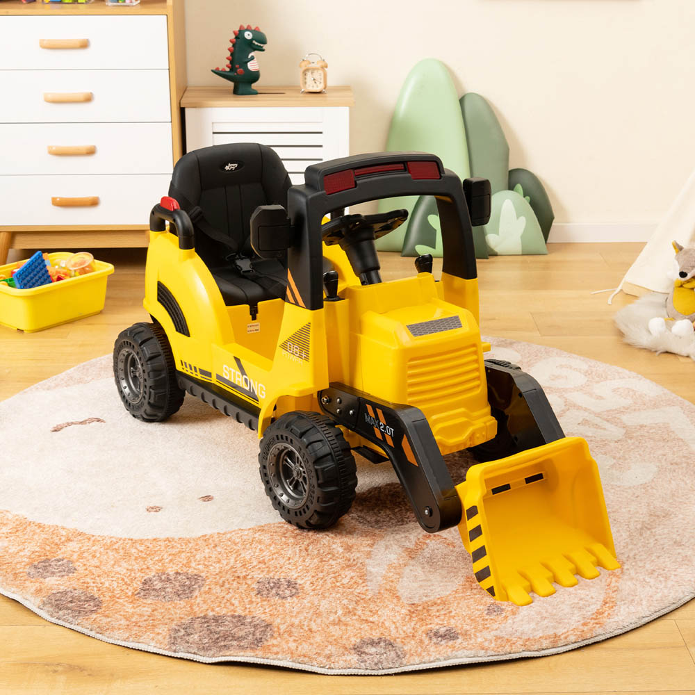 Costway Kids Yellow Ride On Construction Tractor with Electric Bucket and Music 12V Image 4
