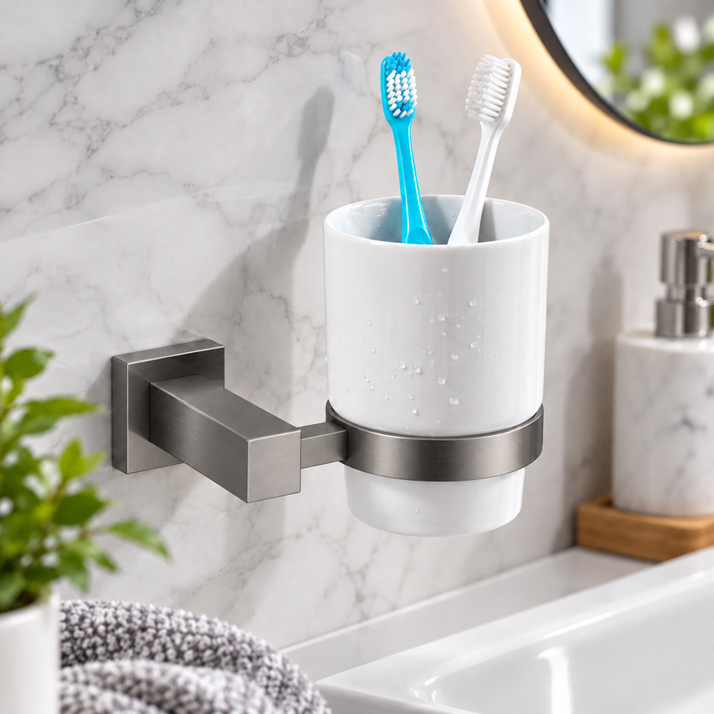 Go Bathrooms Froma Gunmetal Grey Wall Mounted Ceramic Tumbler with Holder Image 4