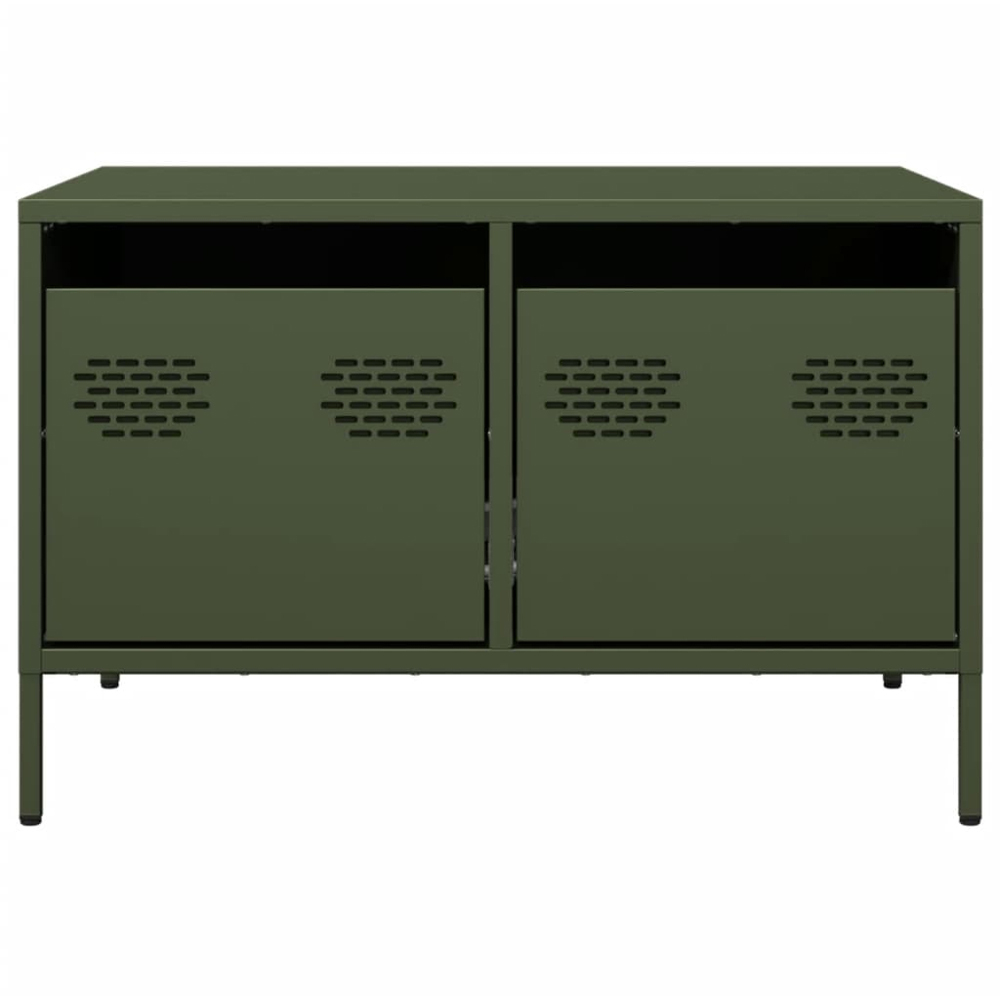 vidaXL 2 Drawer Olive Green Steel Broad TV Cabinet Image 4