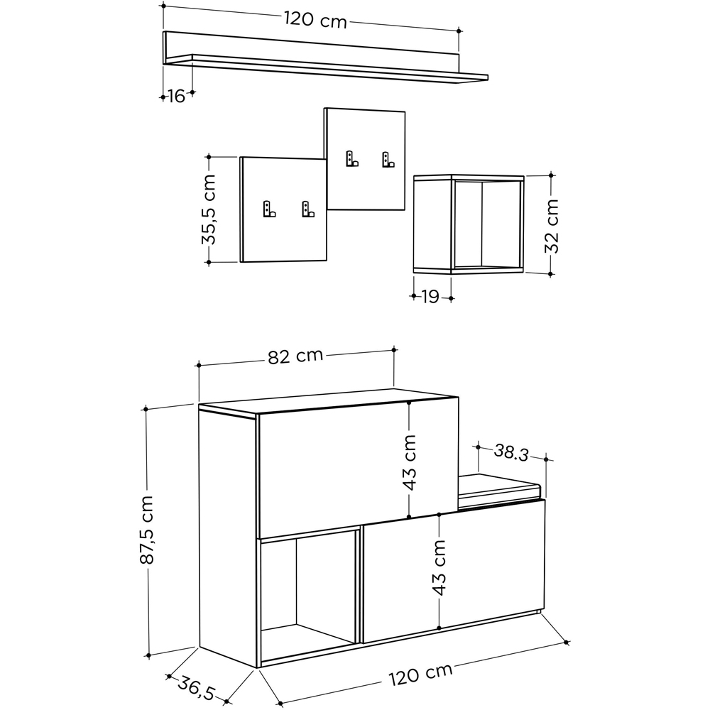 Decortie Holdon 2 Door 2 Shelf 4 Hooks White Shoe Cabinet with Hanging Rail and Bench Image 8
