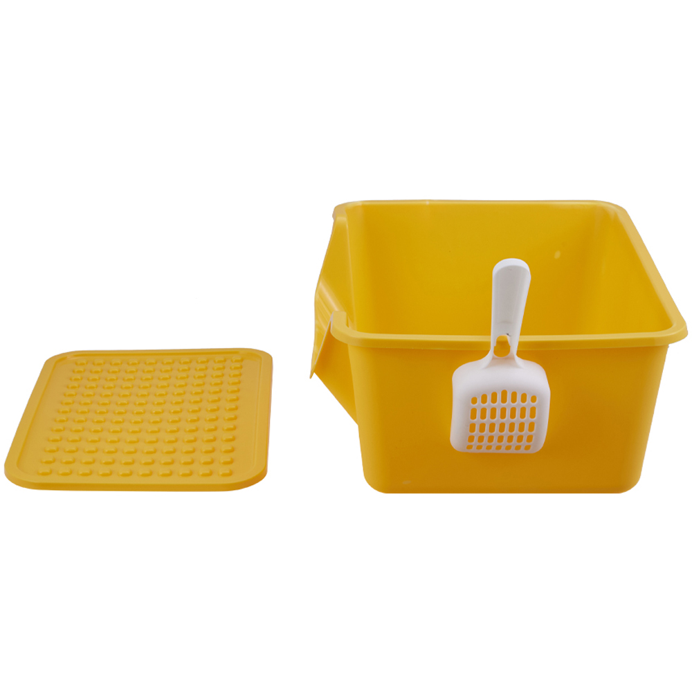 H&O Direct Yellow Open Top Cat Litter Box with Scoop and Litter Mat 21 x 50 x 37cm Image 3
