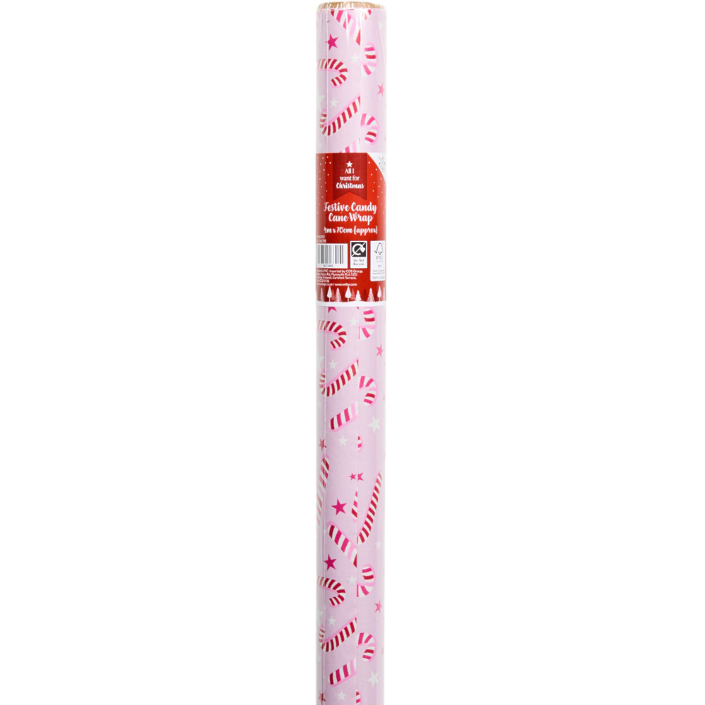 Festive Candy Cane Gift Wrap 4m - Red Image 5