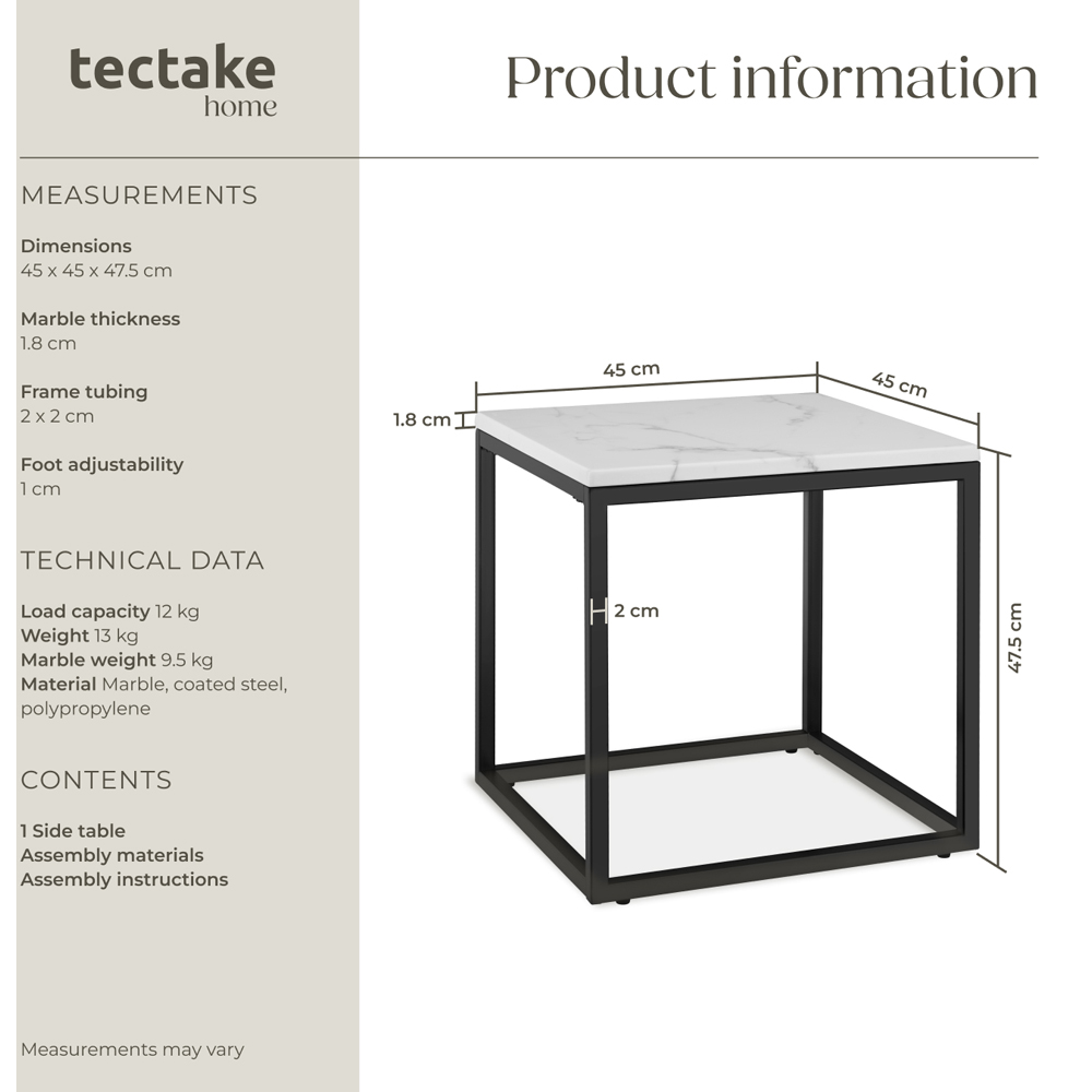 tectake Alysia Black and White Marble Top Square Side Table Image 8