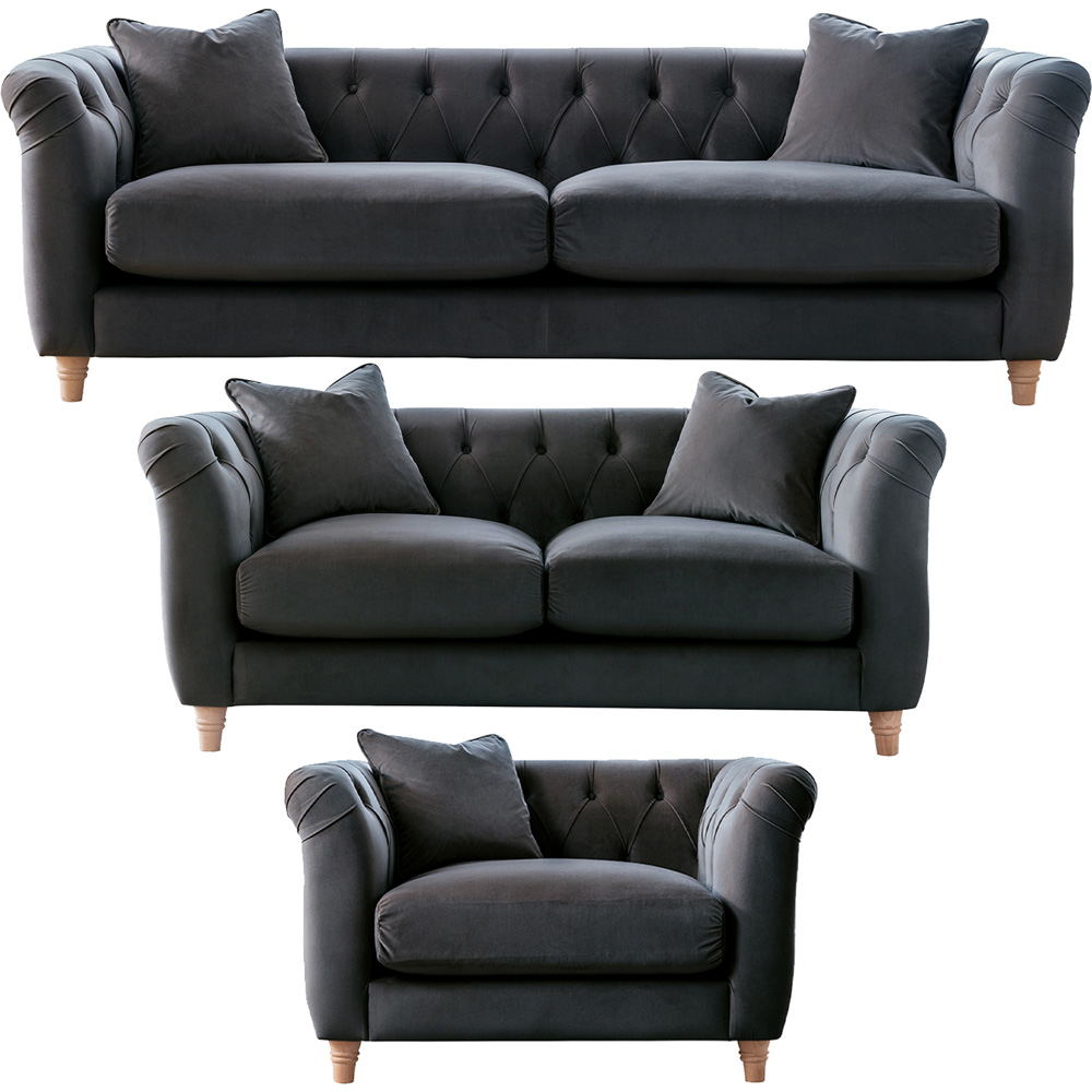 Elsie Chesterfield 6 Seater Midnight Blue Plush Velvet Sofa Suite Image 2
