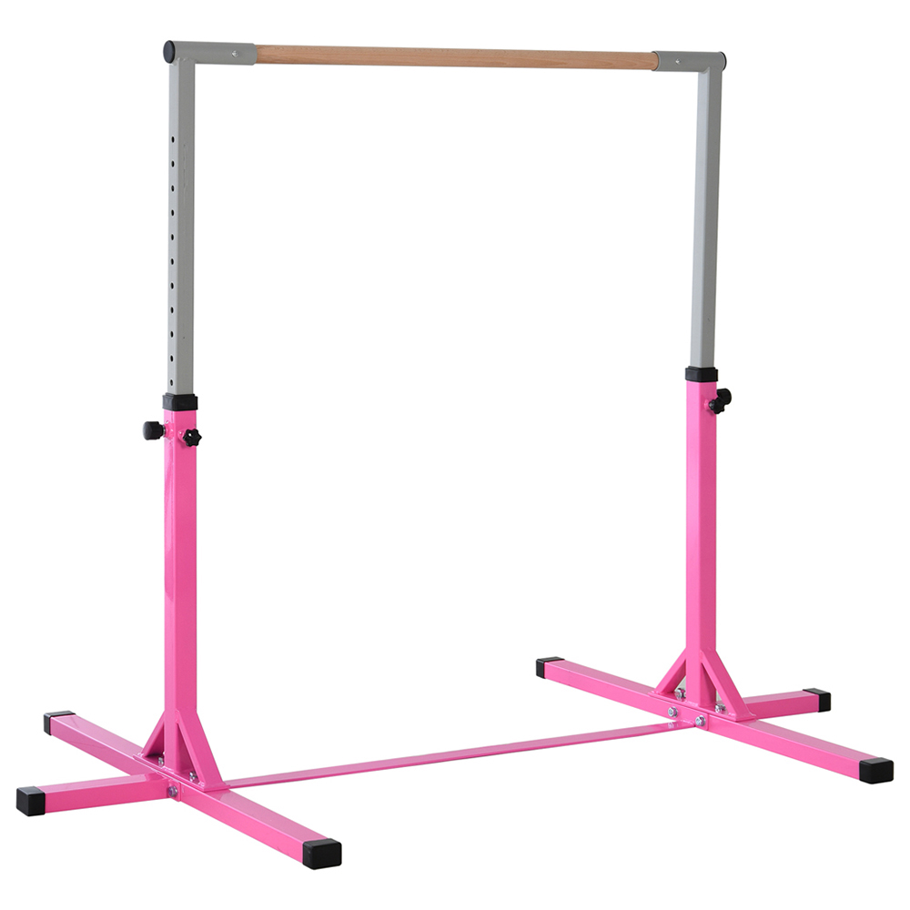 HOMCOM Kids Gymnastics Bar with Adjustable Heights  Bar for Kids Pink Image 1