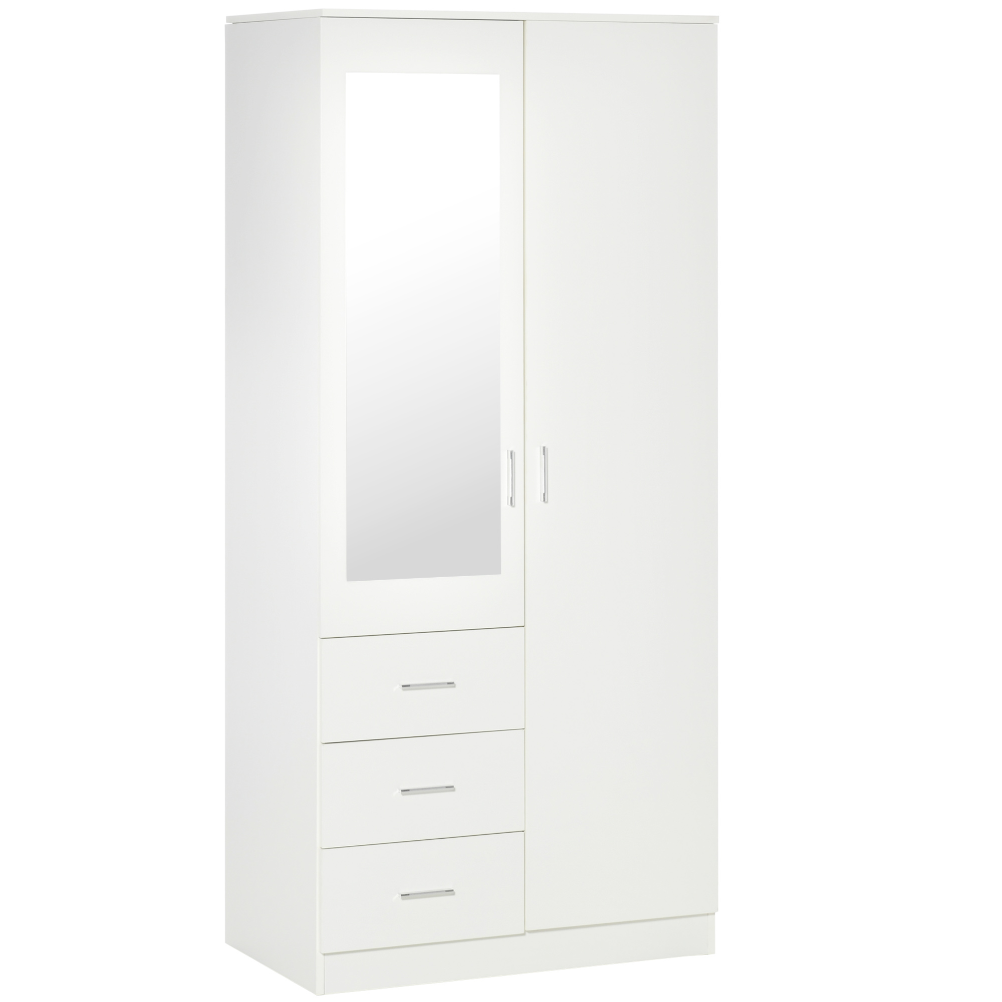 Portland 2 Door 3 Drawer White Mirror Wardrobe Image 2