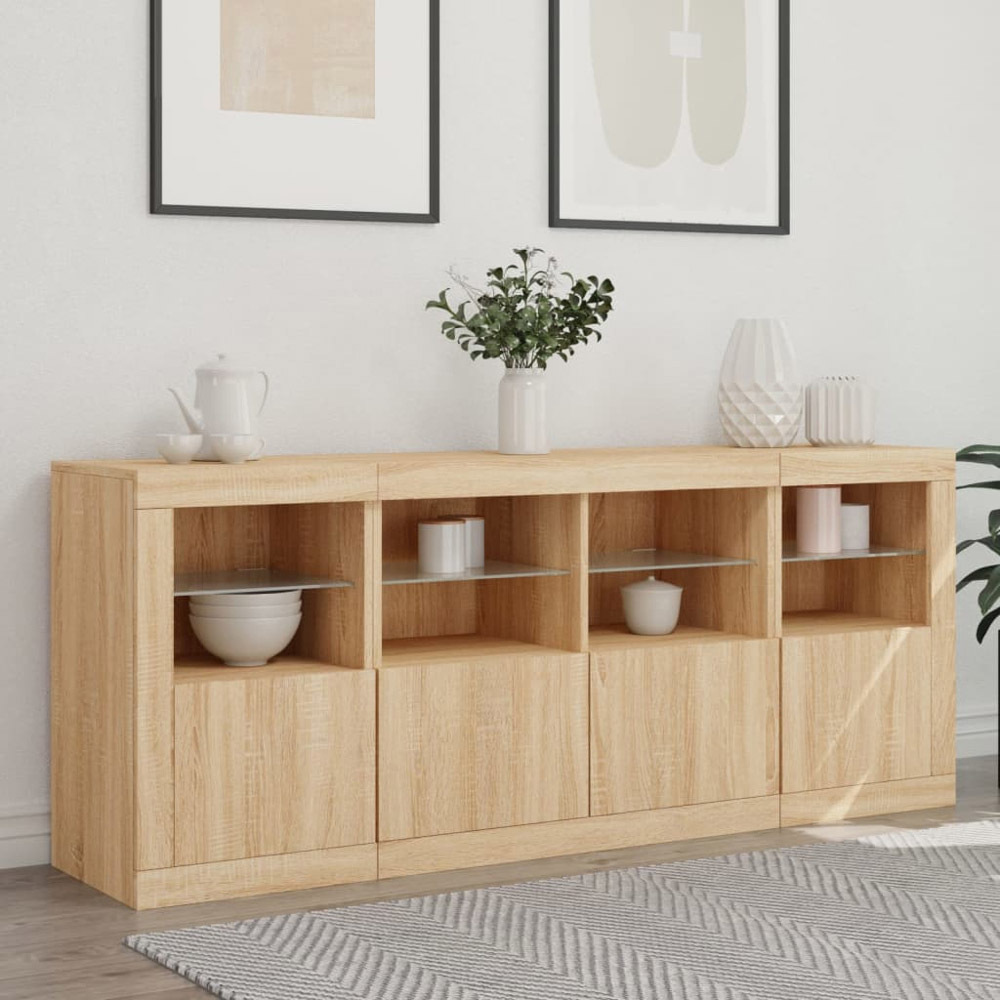 vidaXL 4 Door 8 Shelf Sonoma Oak Sideboard with LED Lights Image 3