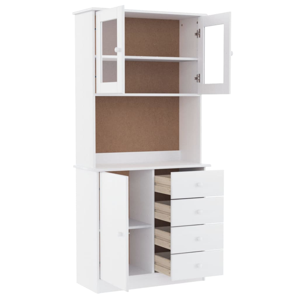 vidaXL 3 Door 4 Drawer Single Shelf White Pine Wood Highboard Image 4