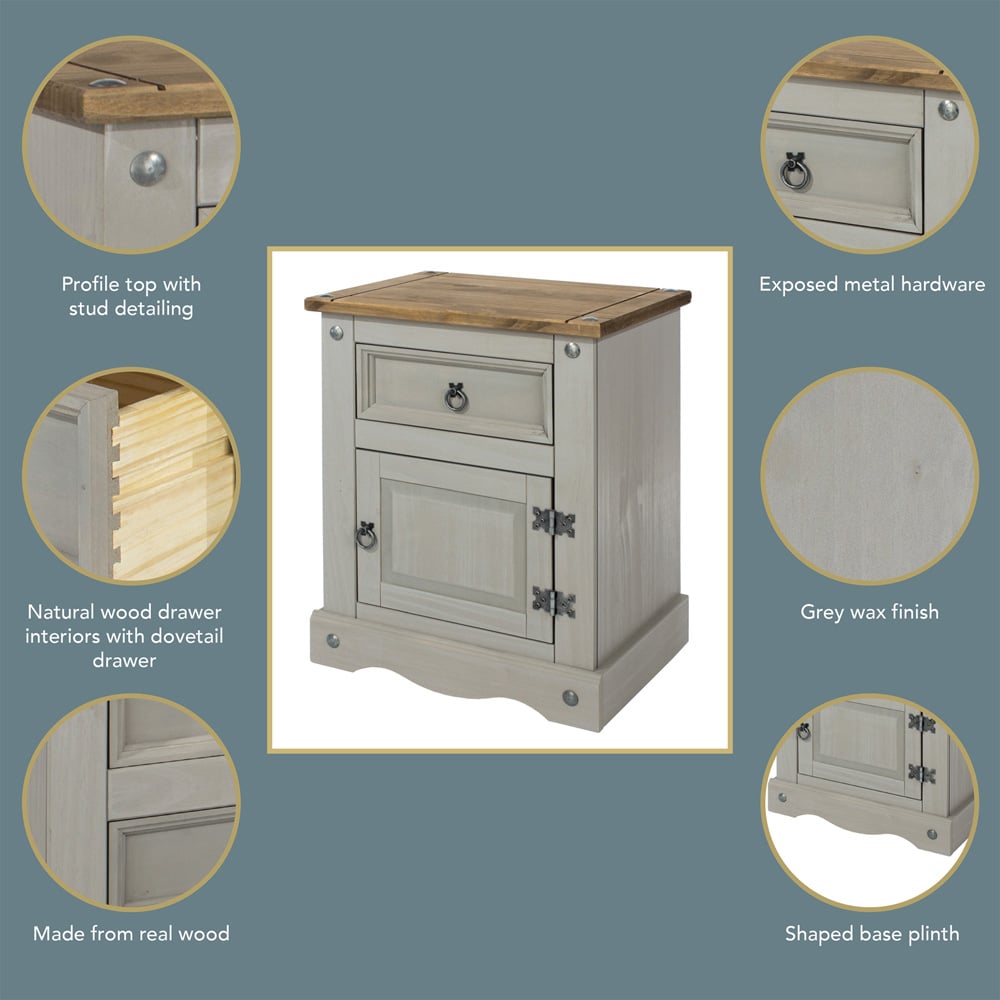 Core Products Corona Single Door Single Drawer Grey Bedside Table Image 6