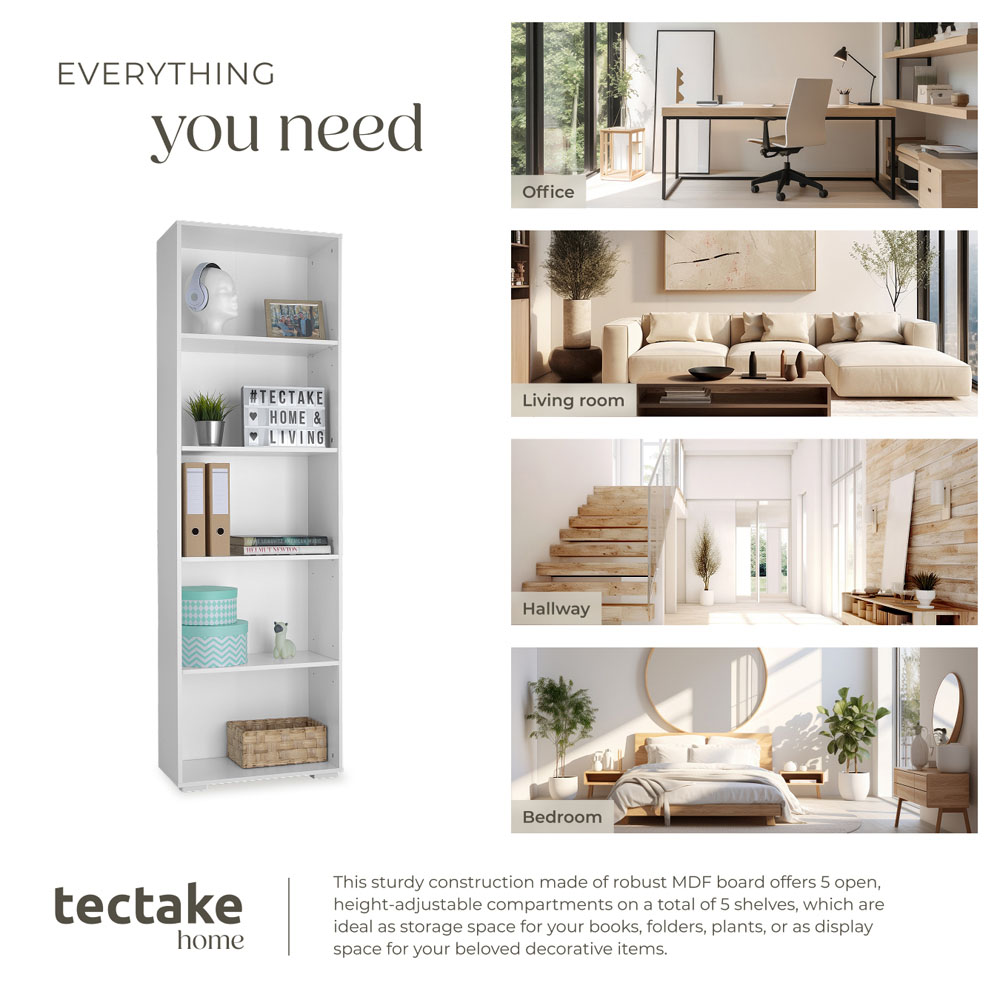 Tectake Lexi 5 Shelf White Bookshelf Image 5