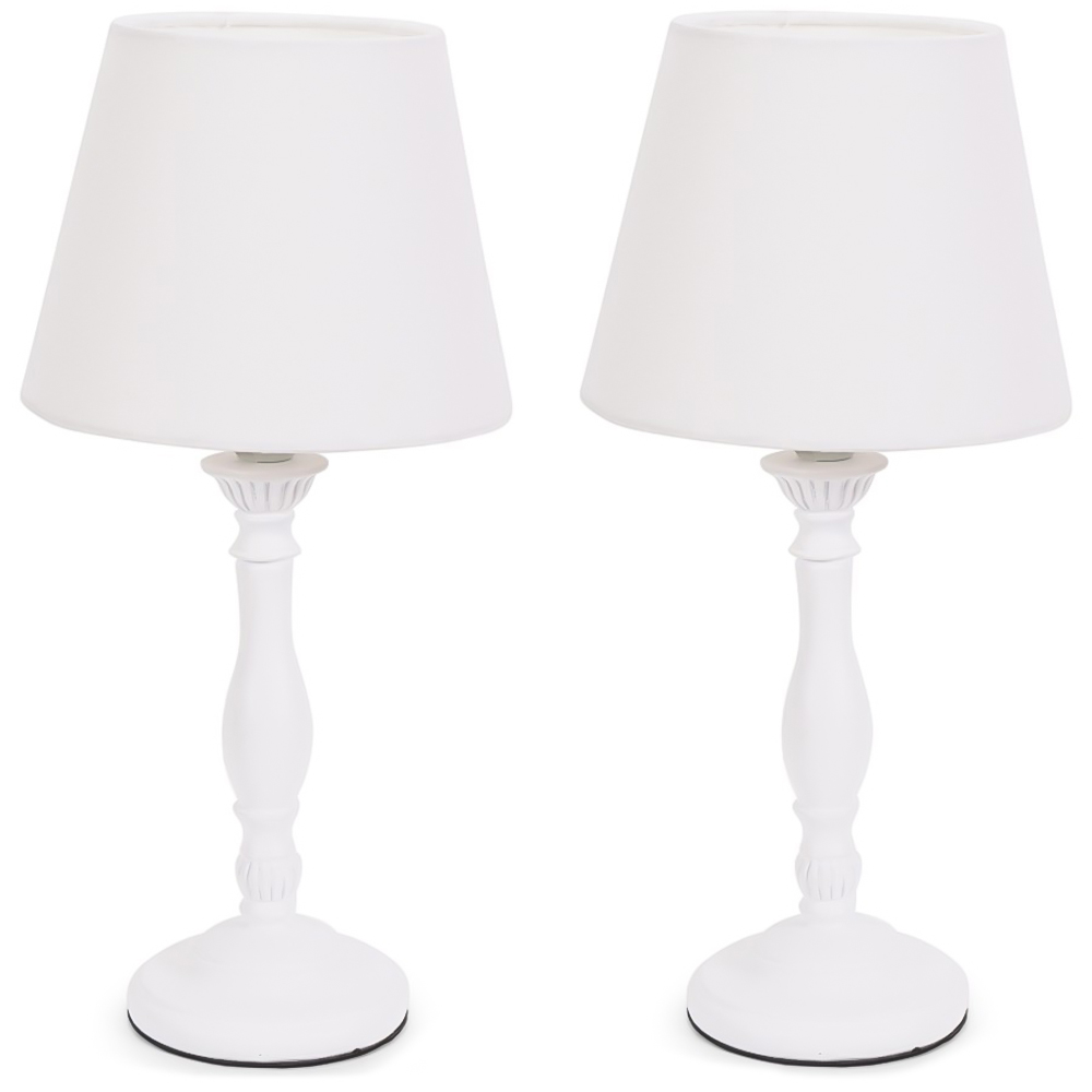 ValueLights Sara Tapered Shade White Wood Traditional Candle Stick LED Table Lamp 2 Pack Image 1