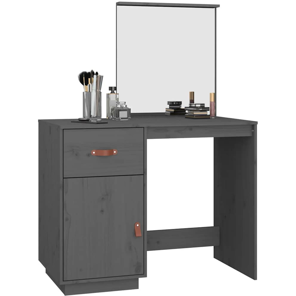 vidaXL Single Door Single Drawer Grey Solid Wood Pine Dressing Table with Mirror Image 4