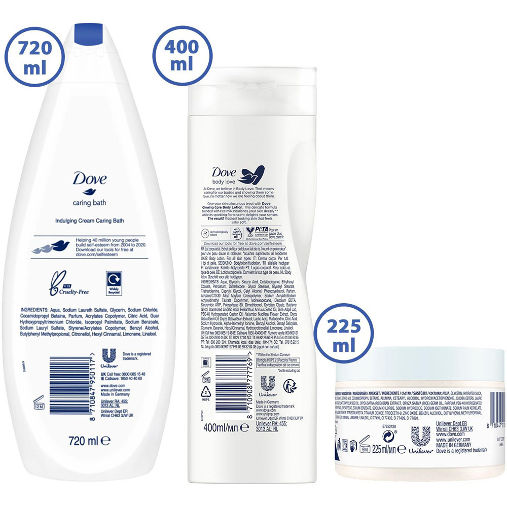 Dove Body Scrub Bath Cream and Glowing Ritual Body Lotion Bath Bundle Image 5