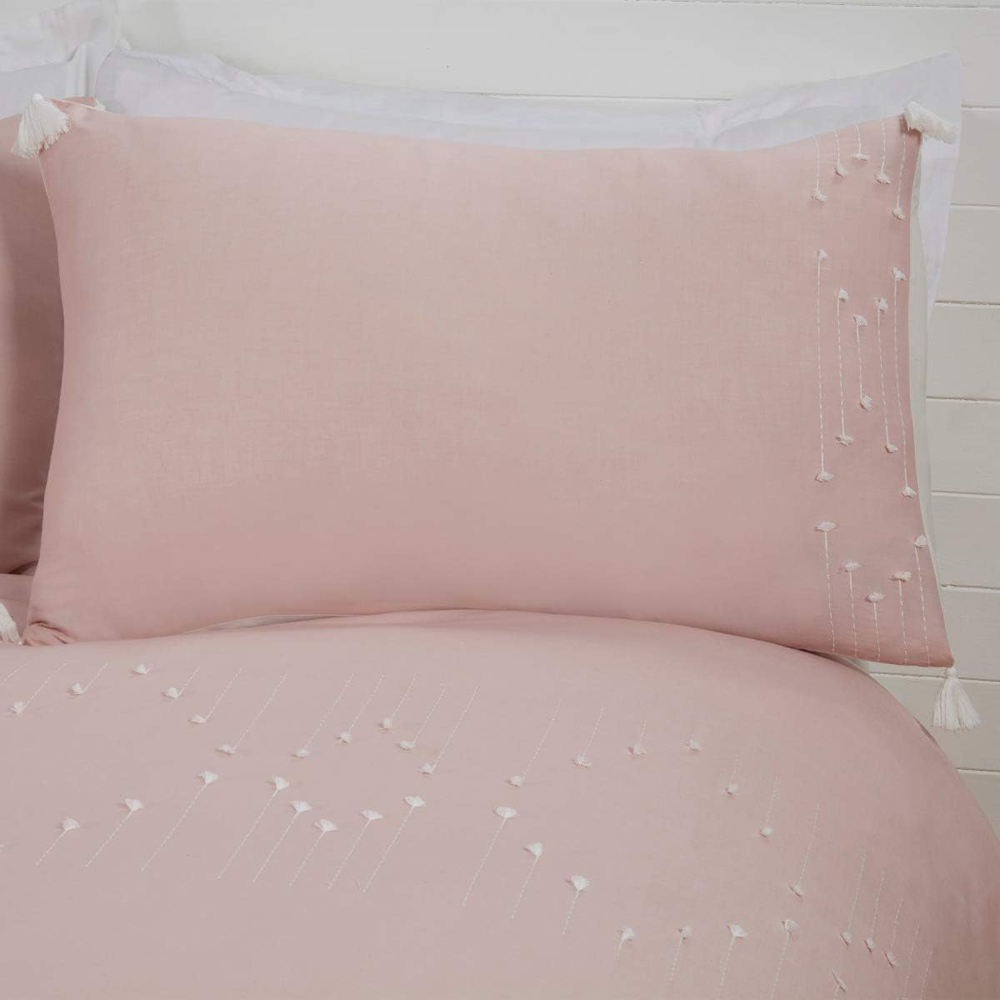 Smart Living King Size Boho Embroidered Tassels Blush Pink Duvet Cover Set Image 3