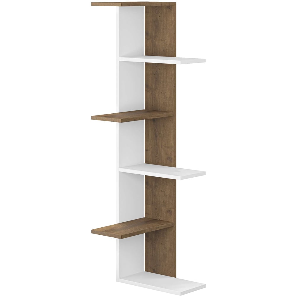 Decortie Saso White and Dark Oak Effect 5 Tier Medium Corner Display Unit Image 2