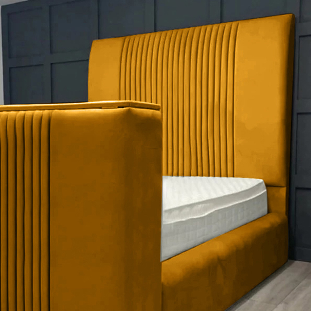 Eleganza Home Emri Super King Size Mustard Plush Velvet TV Bed Frame with Lined Headboard Image 2