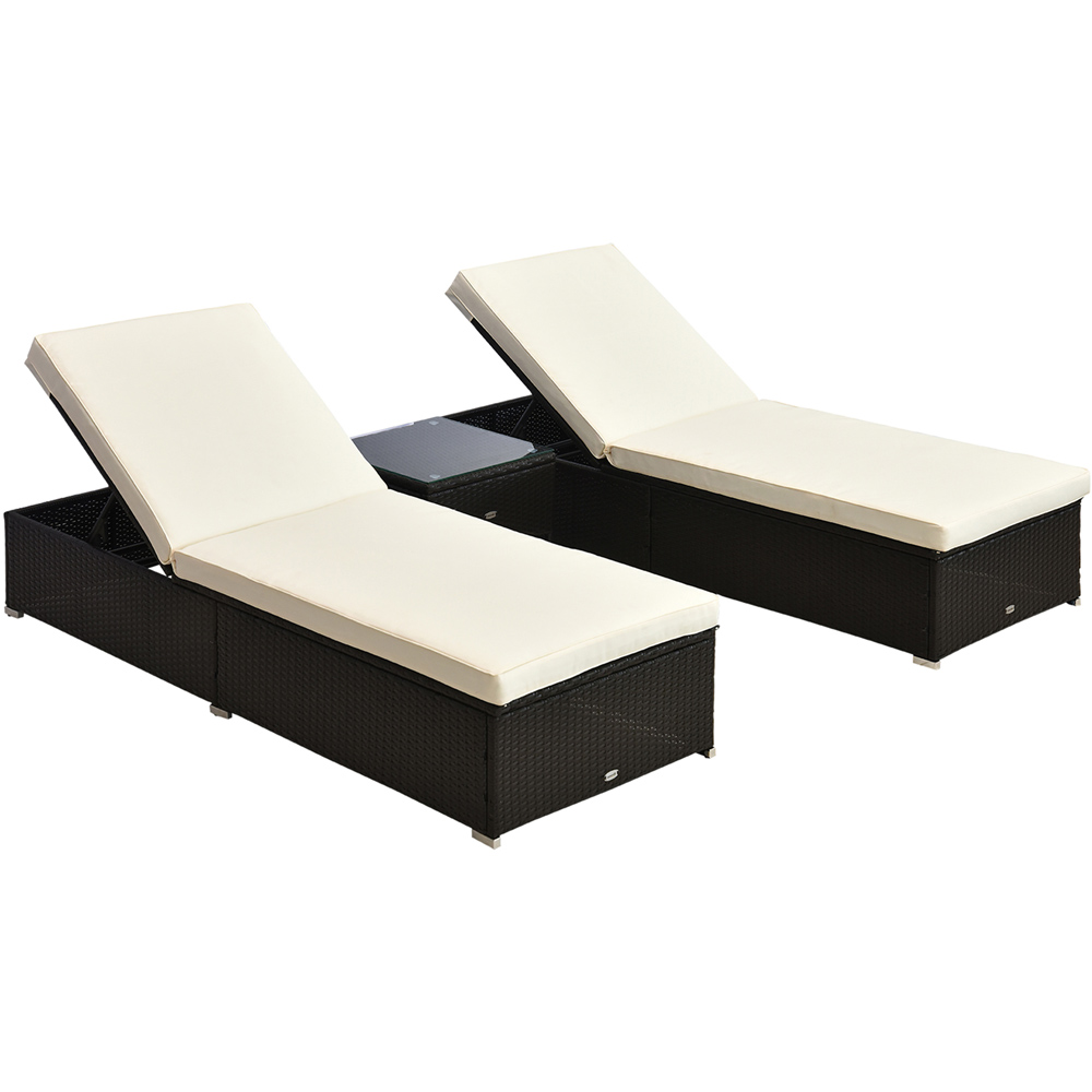 Outsunny 2 Seater Dark Coffee Rattan Recliner Sun Lounger Set Image 2