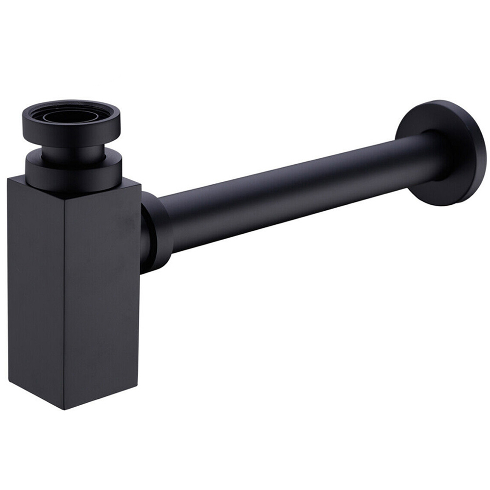 Nes Home Matte Black Square Bathroom Basin Bottle Trap with Outlet Pipe Image 1
