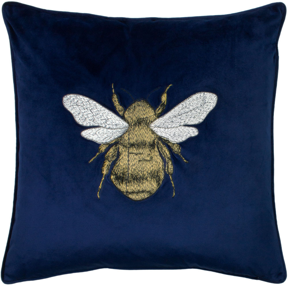 Paoletti Hortus Navy Bee Embroidered Cushion Image 1