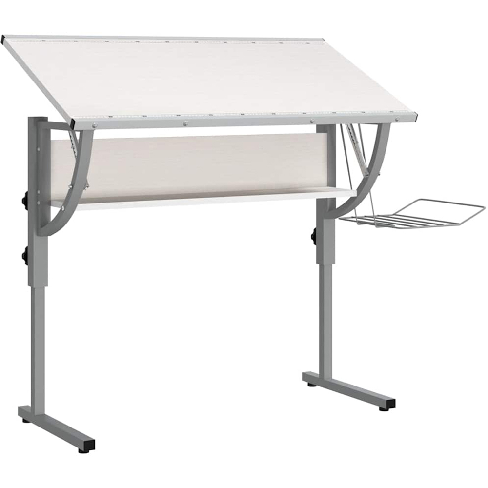 vidaXL Single Shelf Craft Desk with Magazine Rack White and Grey Image 5