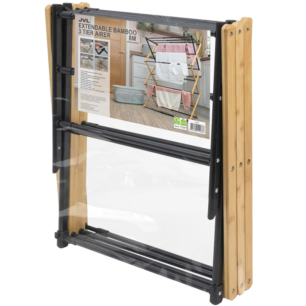 JVL 3-Tier Black and Bamboo Extendable Concertina Clothes Airer 8m Image 3