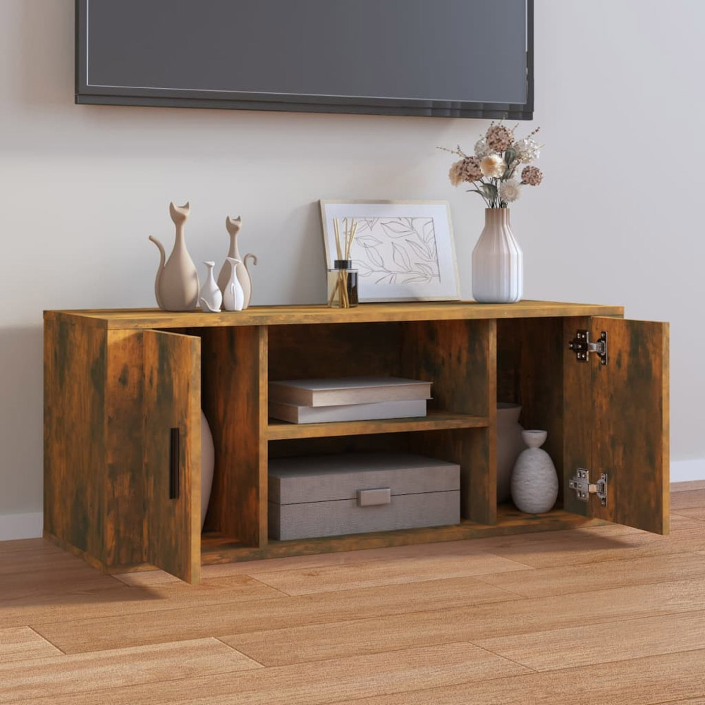 vidaXL 2 Door 2 Open Shelf Smoked Oak TV Cabinet Image 3