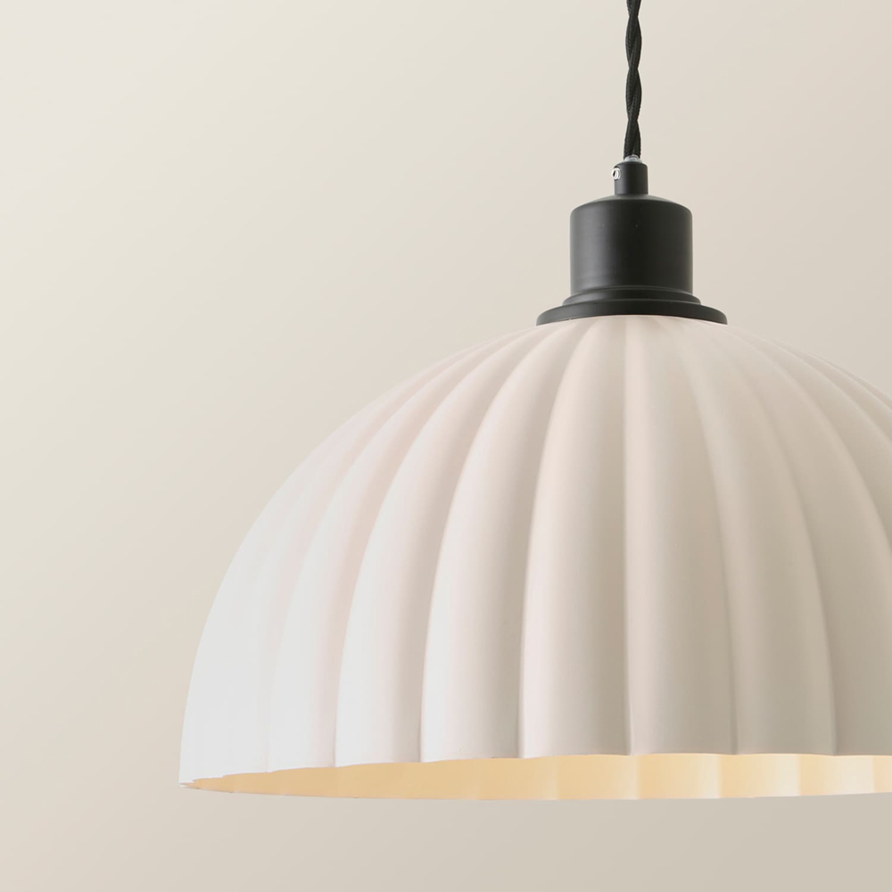 ValueLights Bourton Cream Ribbed Dome Shade Matte Black Ceiling Light with Bulb Image 4