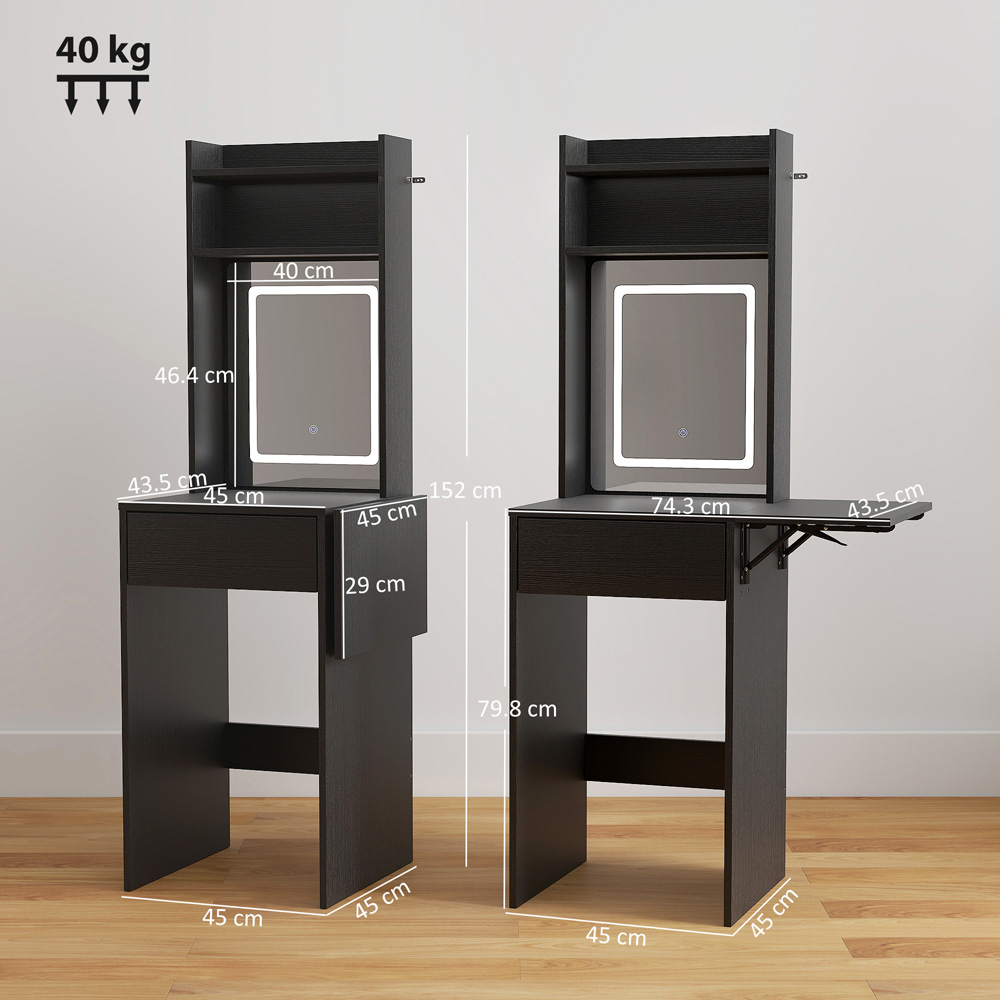 Portland Black Compact Dressing Table with Lighted Mirror Image 9