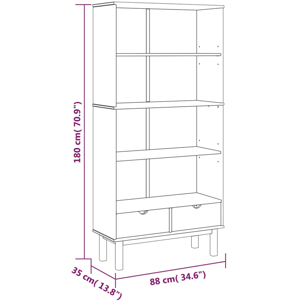 vidaXL Otta 2 Drawer 4 Shelf Brown Solid Pine Wood Bookcase Image 7