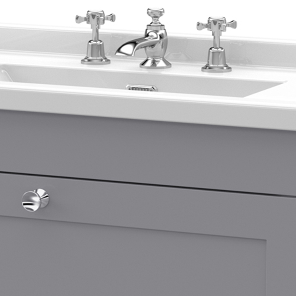 nuie Classique Single Drawer Satin Grey Wall Hung Unit and 3 Tap Hole Fireclay Basin 800mm Image 2