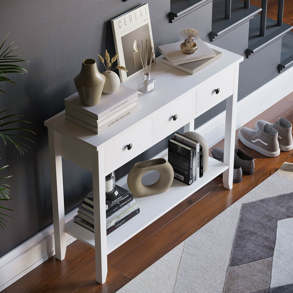 Home Vida Windsor 3 Drawer White Console Table Image 6