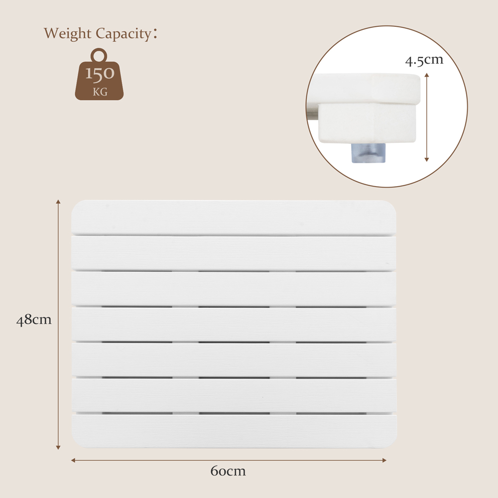 Costway White Non Slip Slatted Shower Mat 48 x 60cm Image 9