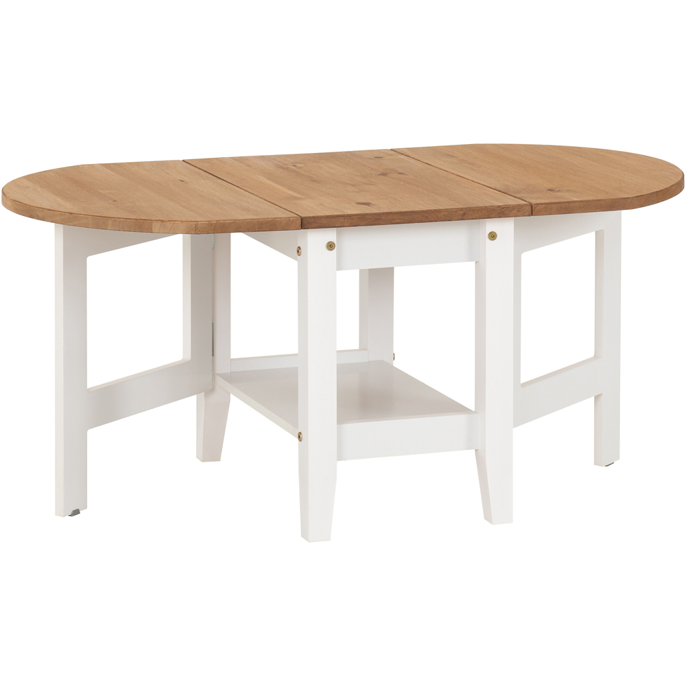 Seconique Santos Single Shelf Drop Leaf White Distressed Waxed Pine Coffee Table Image 2