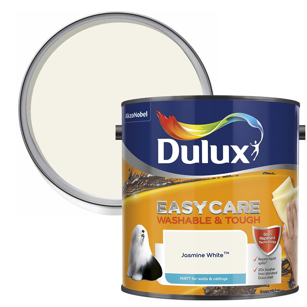 Dulux Easycare Washable & Tough Walls & Ceilings Jasmine White Matt Emulsion Paint 2.5L Image 1