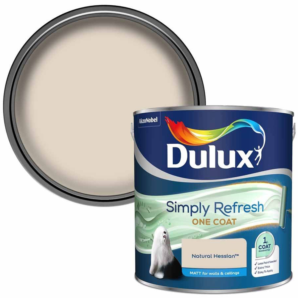 Dulux Simply Refresh Walls and Ceilings Natural Hessian Matt One Coat Emulsion Paint 2.5L Image 1