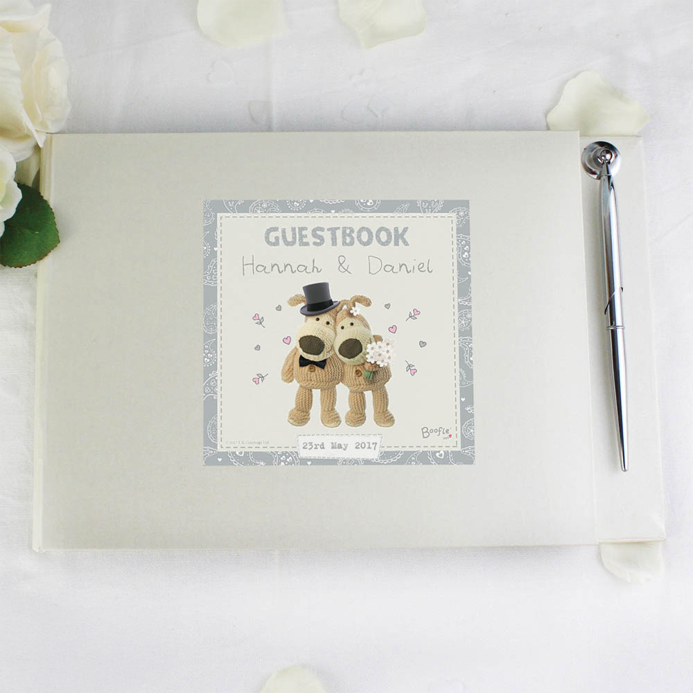Personalised Memento Personalised Boofle Hardback Wedding Guest Book and Pen Image 2