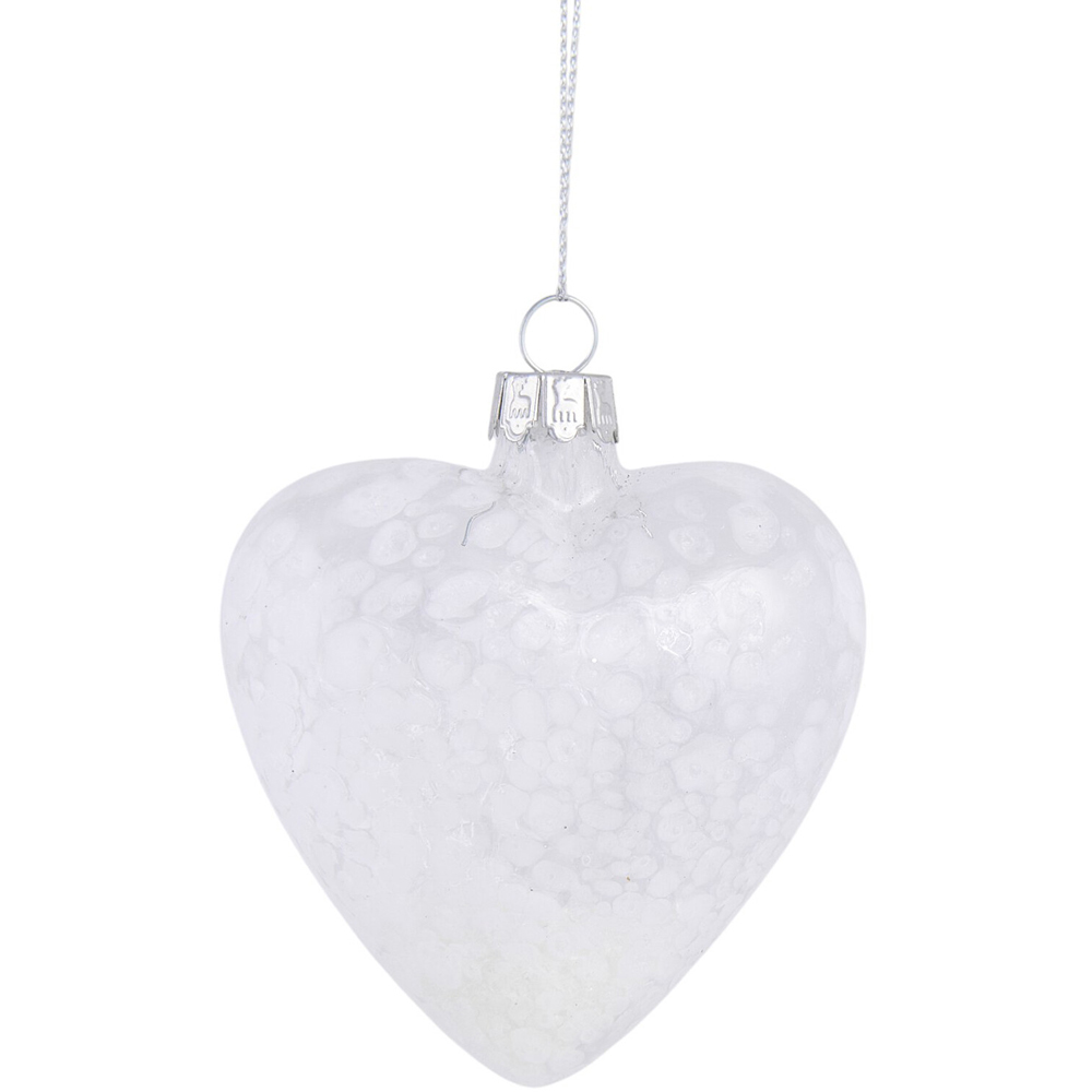 Confetti Effect Glass Heart Bauble White Image 1