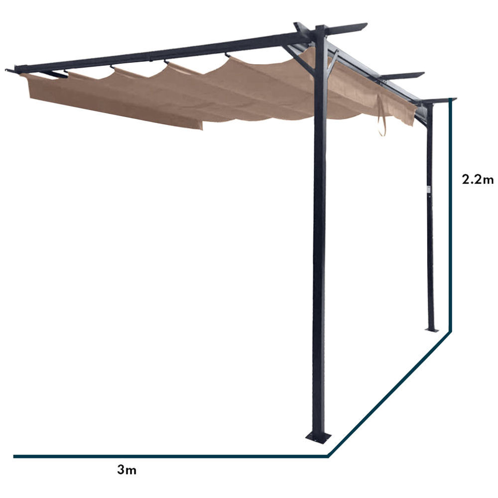 Jack Stonehouse 3 x 3m Beige Metal Pergola with Retractable Canopy Image 6
