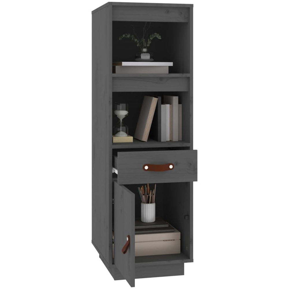 vidaXL Single Door Single Drawer 2 Shelf Grey Solid Wood Pine Highboard Image 4