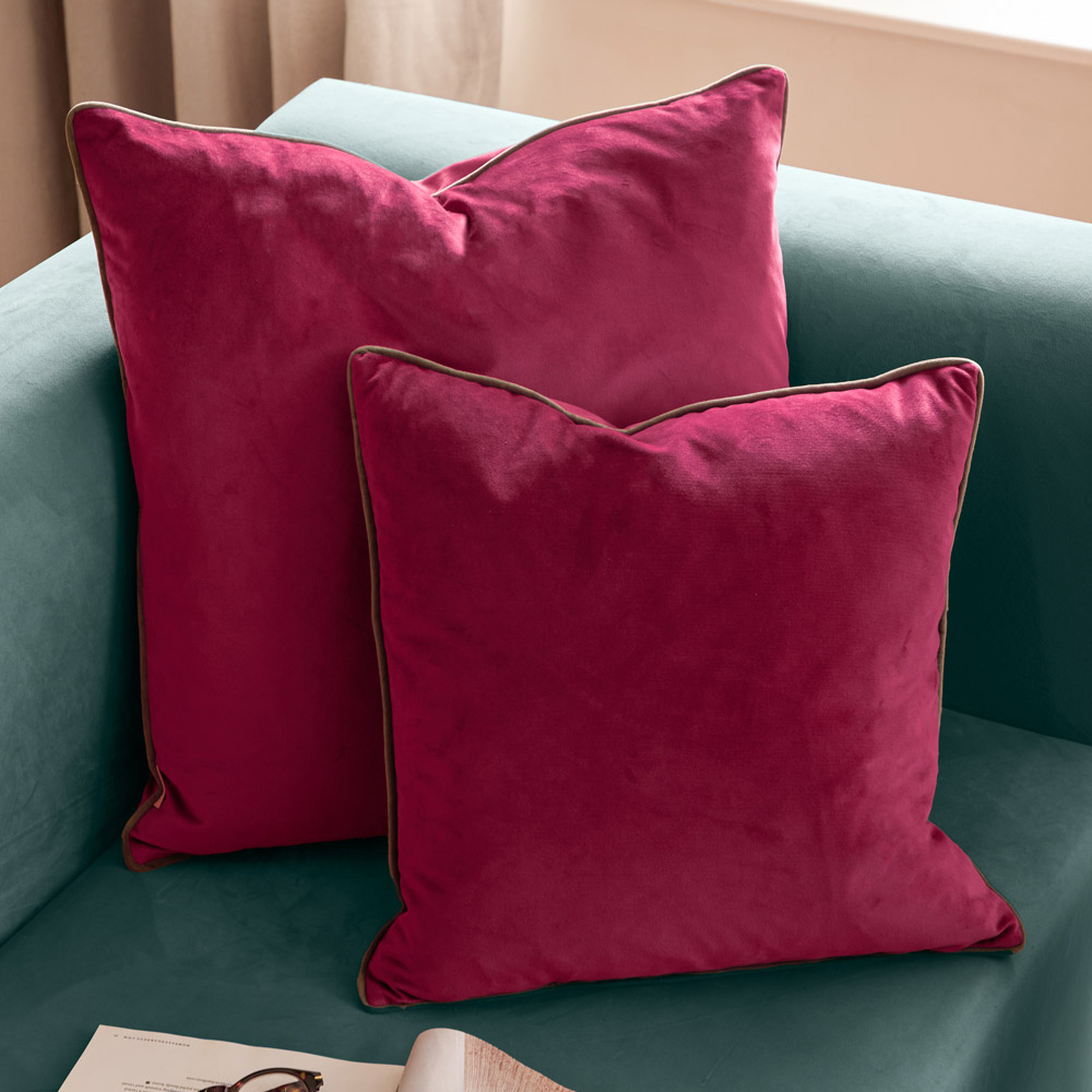 Furn Meridian Cranberry and Mocha Velvet Cushion 45 x 45cm Image 5