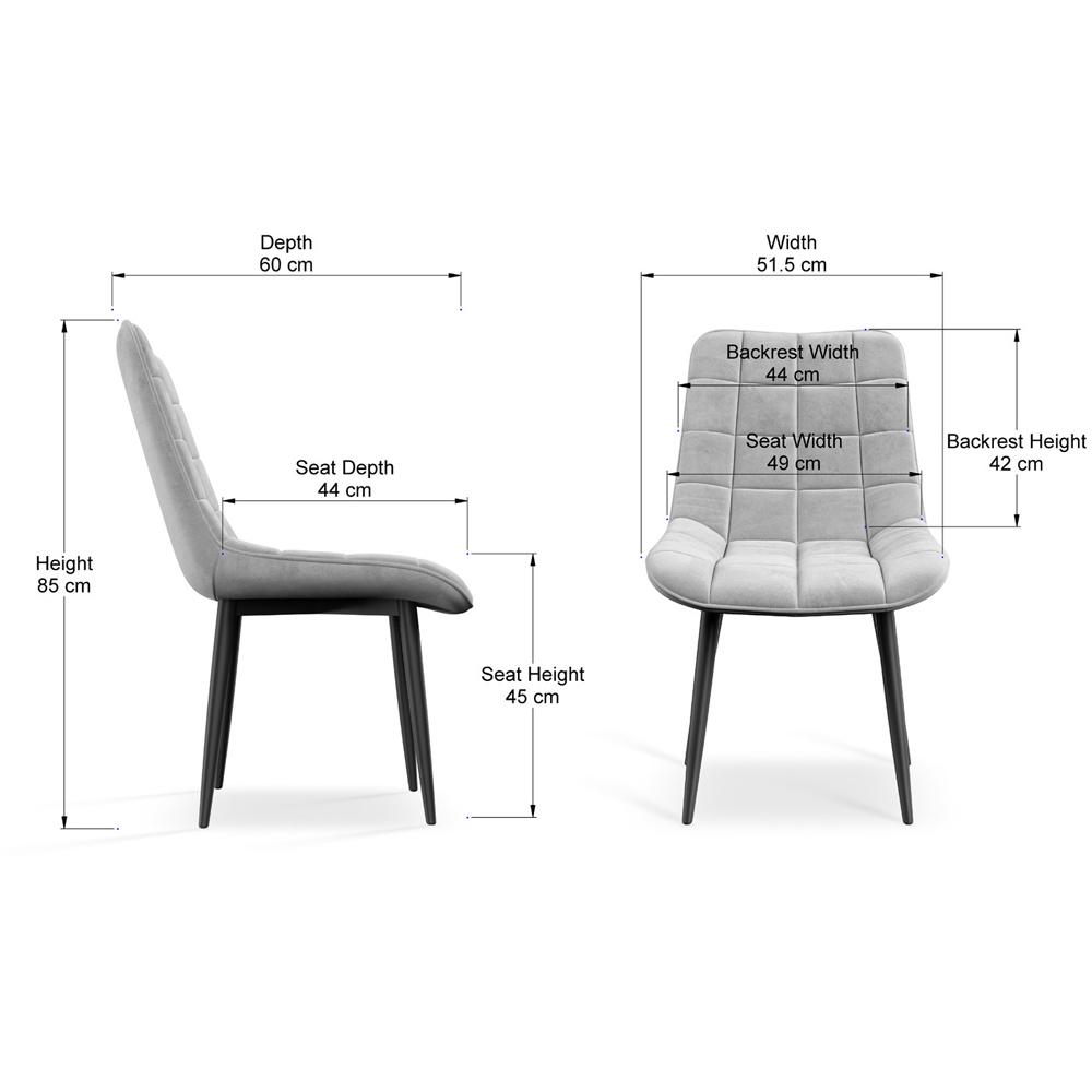 Furniture Online Nova Set of 2 Grey Velvet Padded Seat Dining Chair Image 8