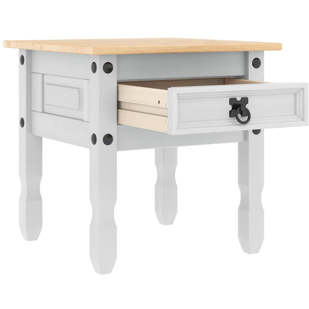 vidaXL Corona Single Drawer White Solid Pine Wood End Table Image 5