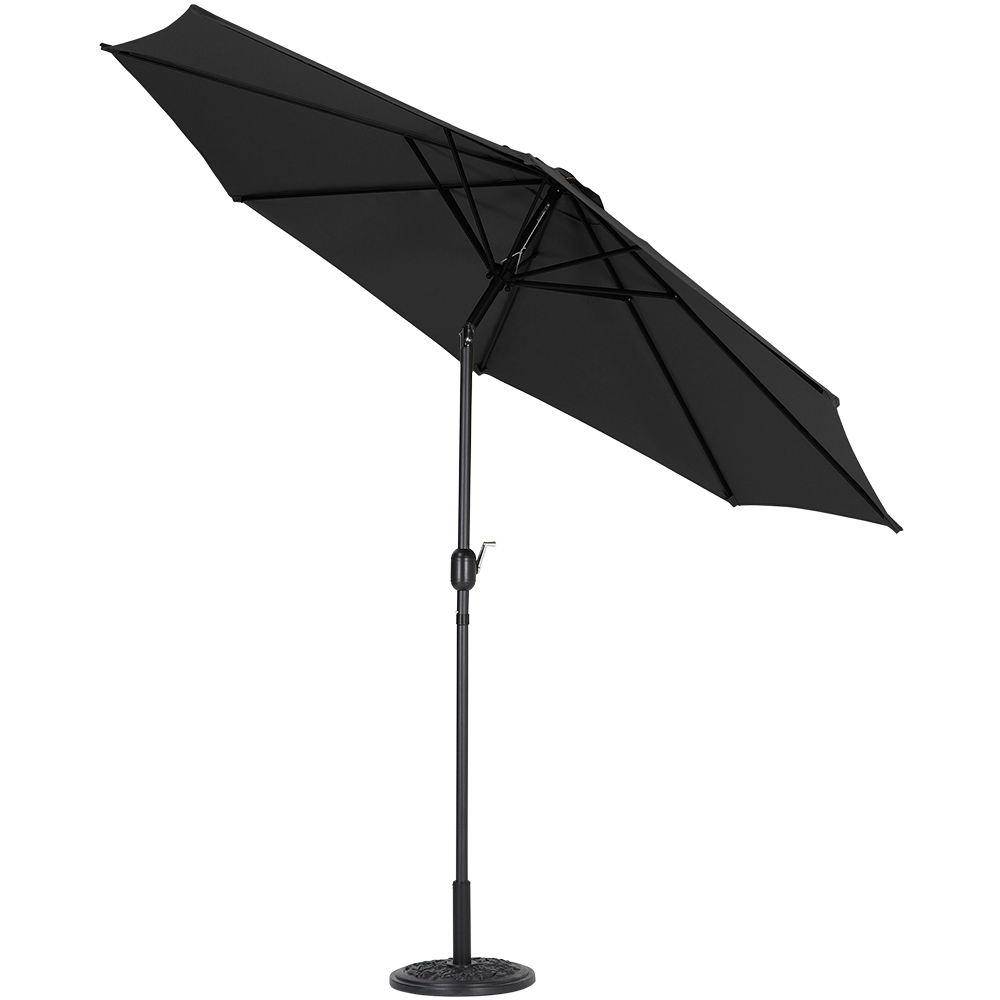 Living and Home Black Round Crank Tilt Parasol with Floral Round Base 3m Image 3