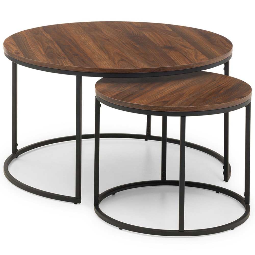 Julian Bowen Bellini Walnut Round Nest of Coffee Tables Set of 2 Image 2